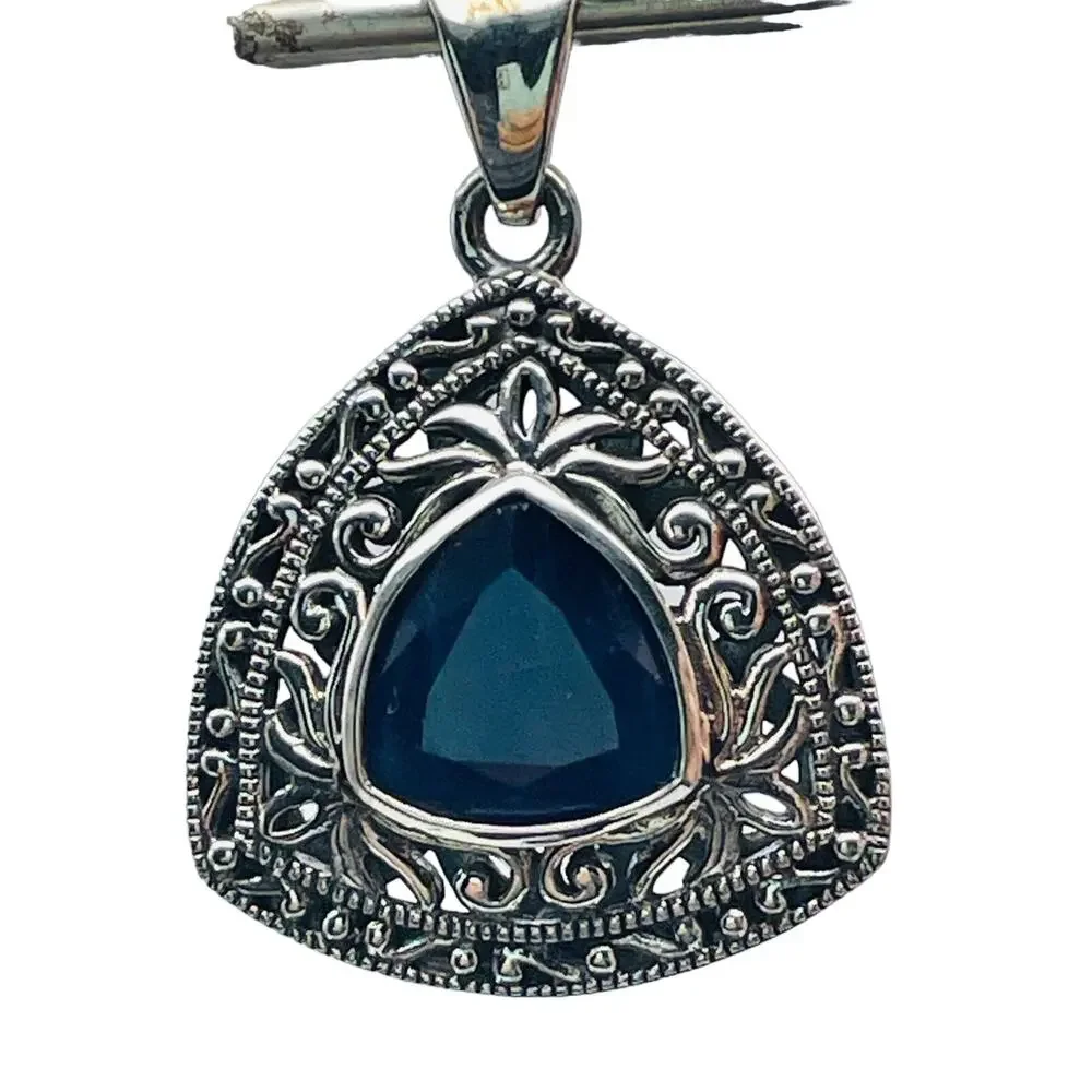 Sterling Silver Sapphire Pendant 7.00 CT Trillion Cut 1.65